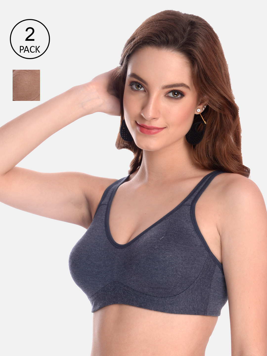 

LOTUSLEAF Blue & Brown Smooth Lift Classic Soft Cup High Support Bra