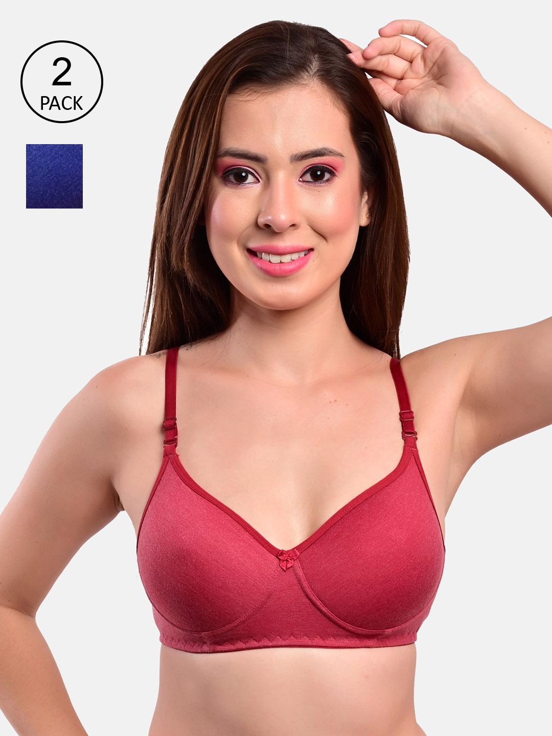

LOTUSLEAF Women's Everyday Solid Cotton Padded Bra Combo Pack of - 2, Maroon