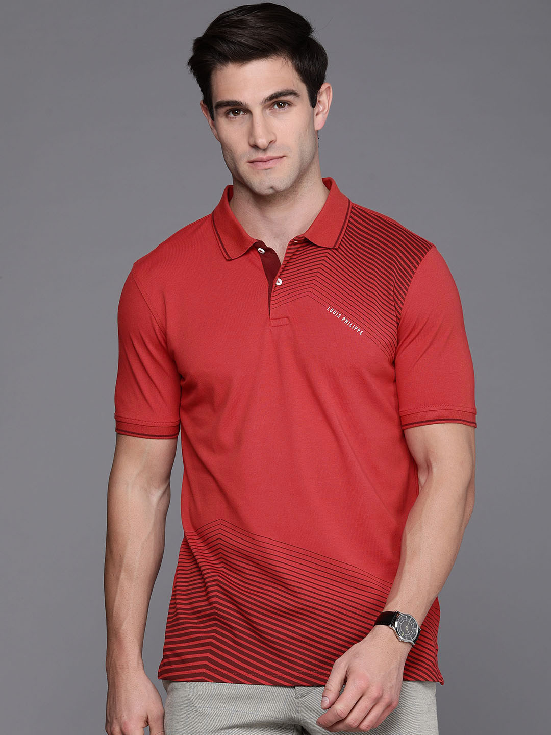 

Louis Philippe Ath.Work Polo Collar Slim Fit T-shirt, Red