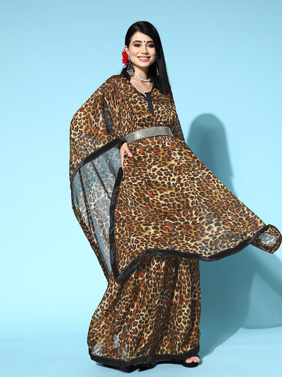 

Tikhi Imli Abstract Saree with Solid border, Brown