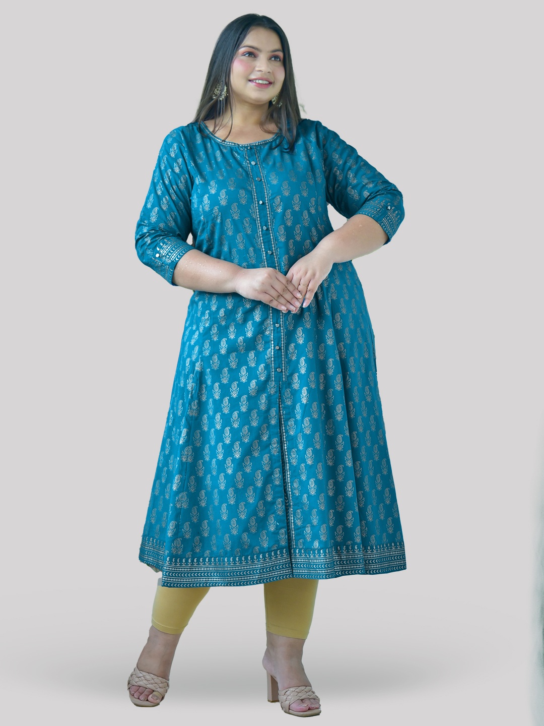 

YASH GALLERY Women Blue Foil Paisley Printed Anarkali Kurta