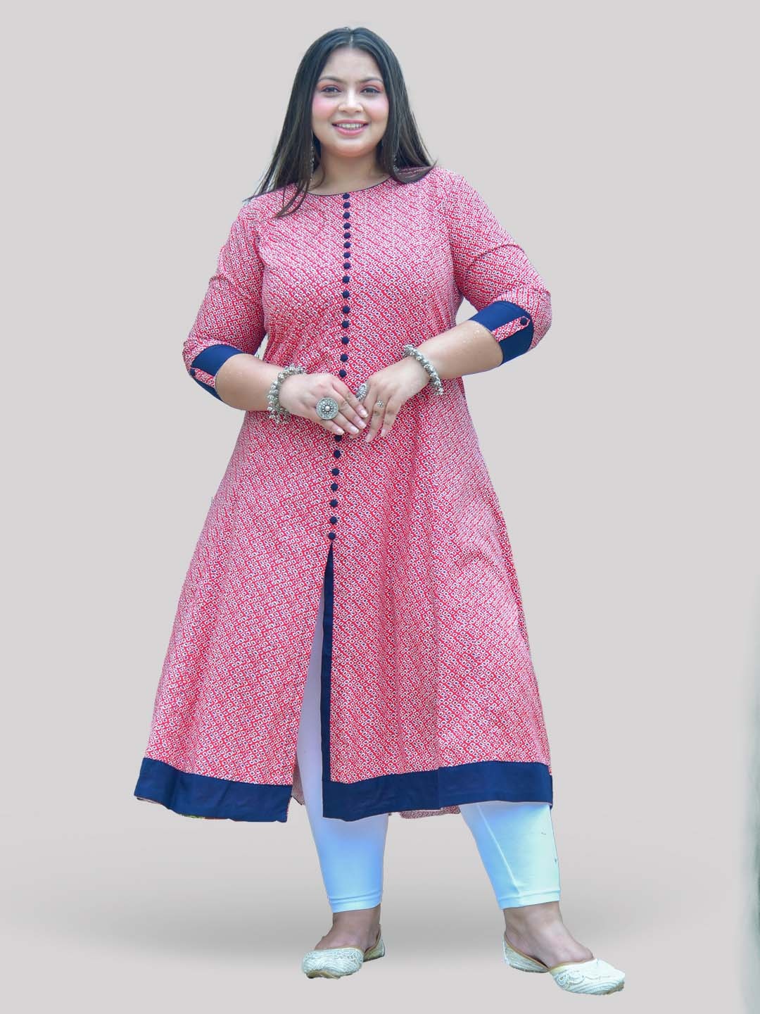 

YASH GALLERY Women Red Printed Mirror Work Anarkali Kurta