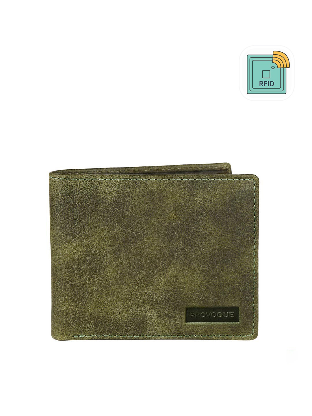 

Provogue Men Green Textured Leather Two Fold Wallet
