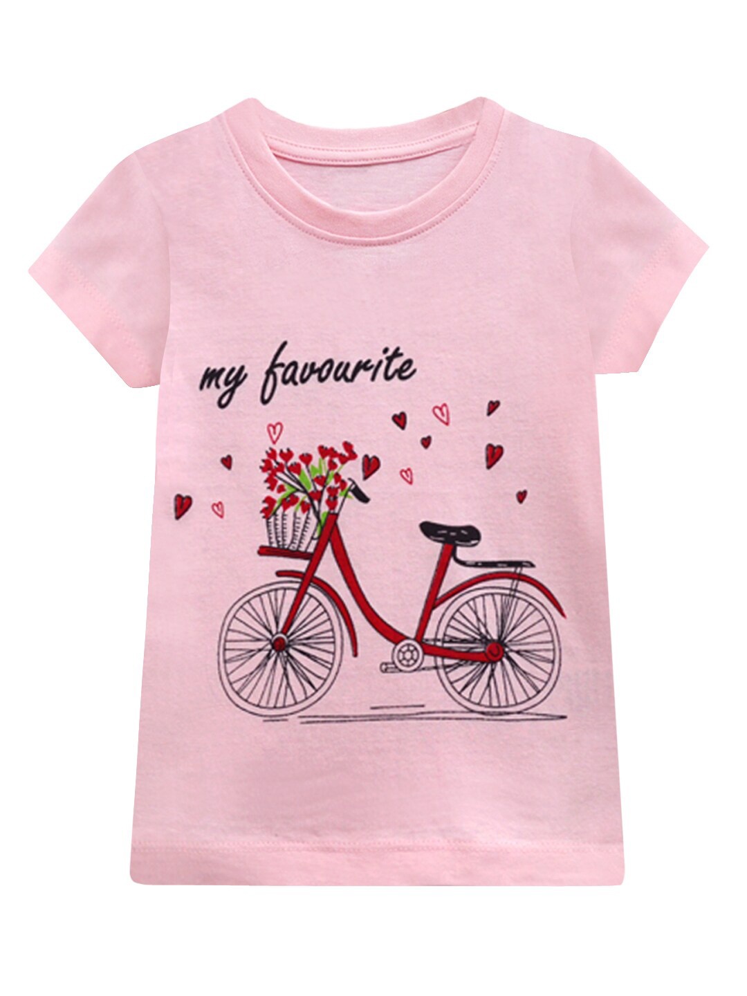 

A T U N Girls Pink & Red Graphic Printed T-shirt
