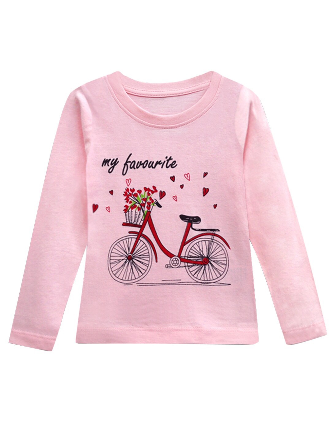 

A T U N Girls Pink & Black Printed Pure Cotton T-shirt