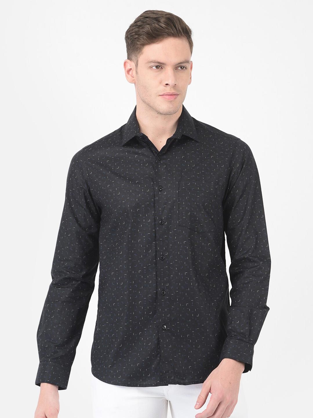 

Turtle Men Black Slim Fit Printed Formal Shirt