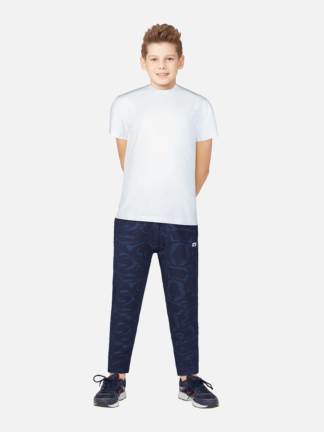 

Gini and Jony Boys Navy Blue Abstract Printed Cotton Track Pants