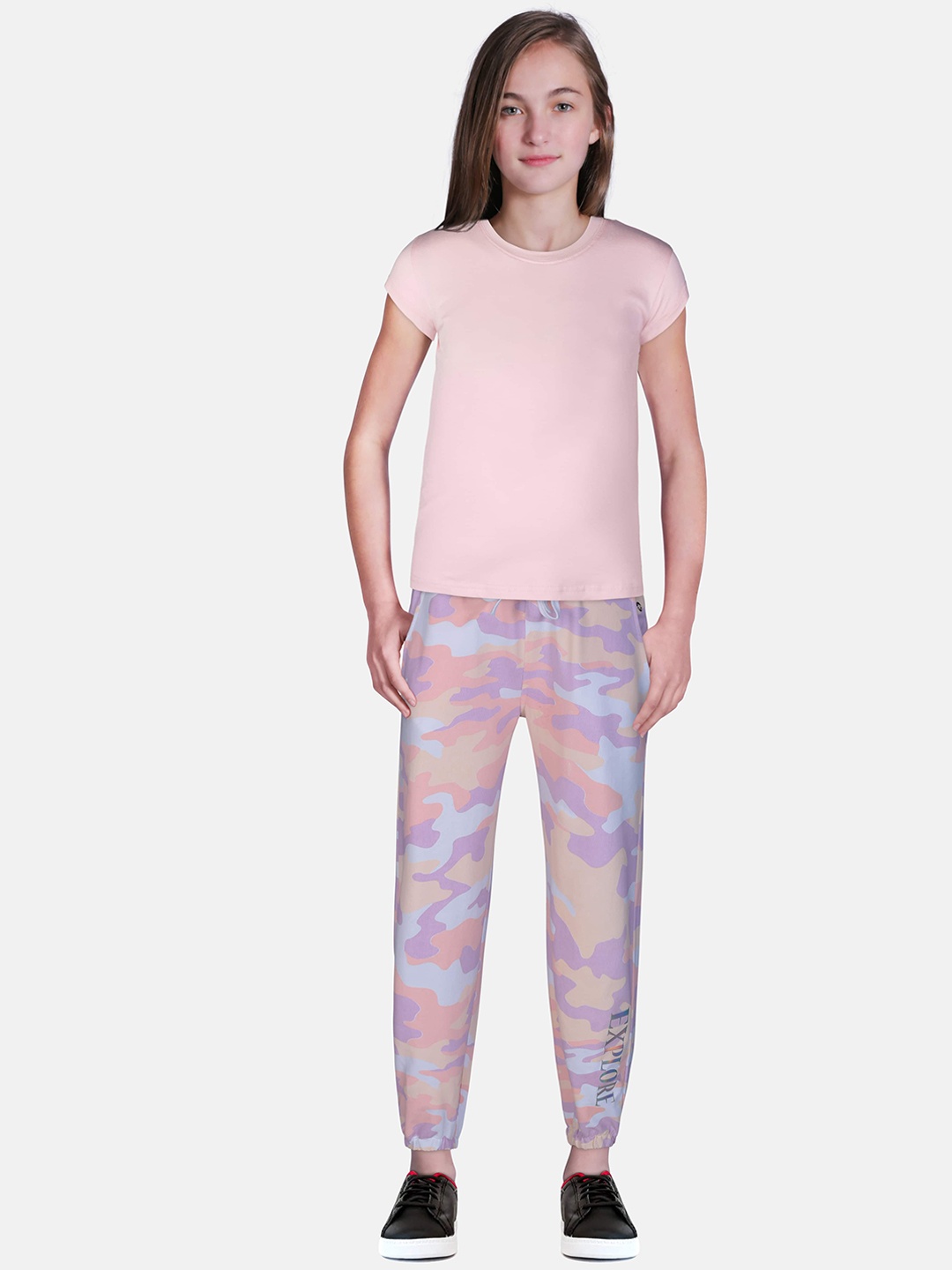 

Gini and Jony Girls Pink & Purple Camouflage Printed Track Pant