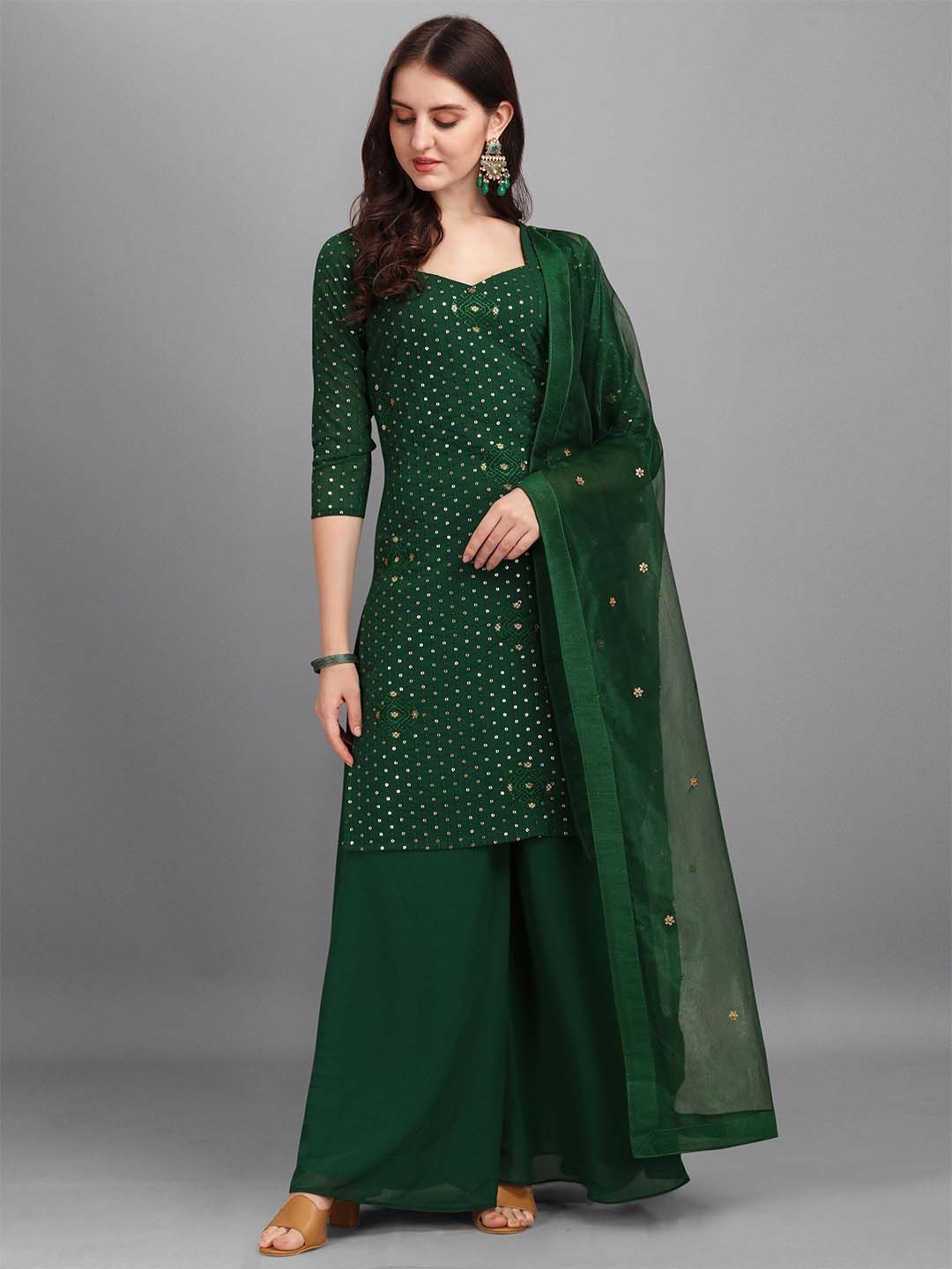 

Fashionuma Green & Gold-Toned Embroidered Semi-Stitched Dress Material