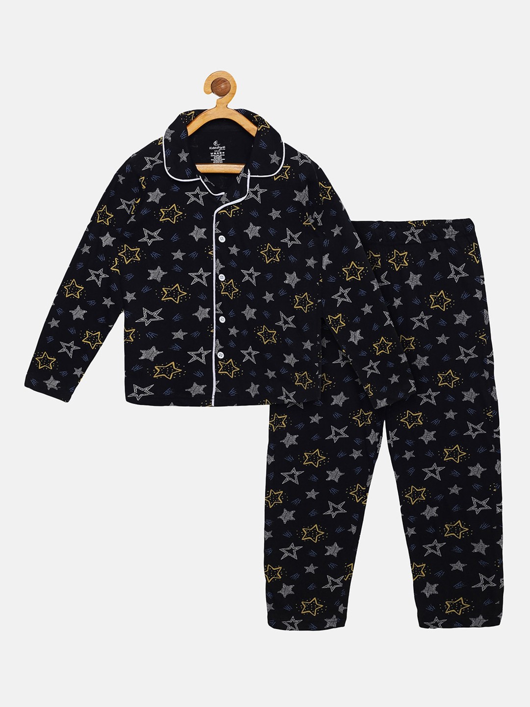 

KiddoPanti Boys Black & Yellow Printed Night suit