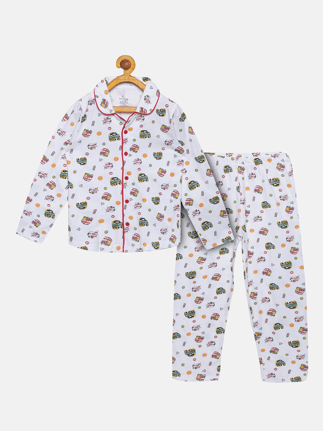 

KiddoPanti Boys White & Green Printed Shirt and Pyjama Night suit