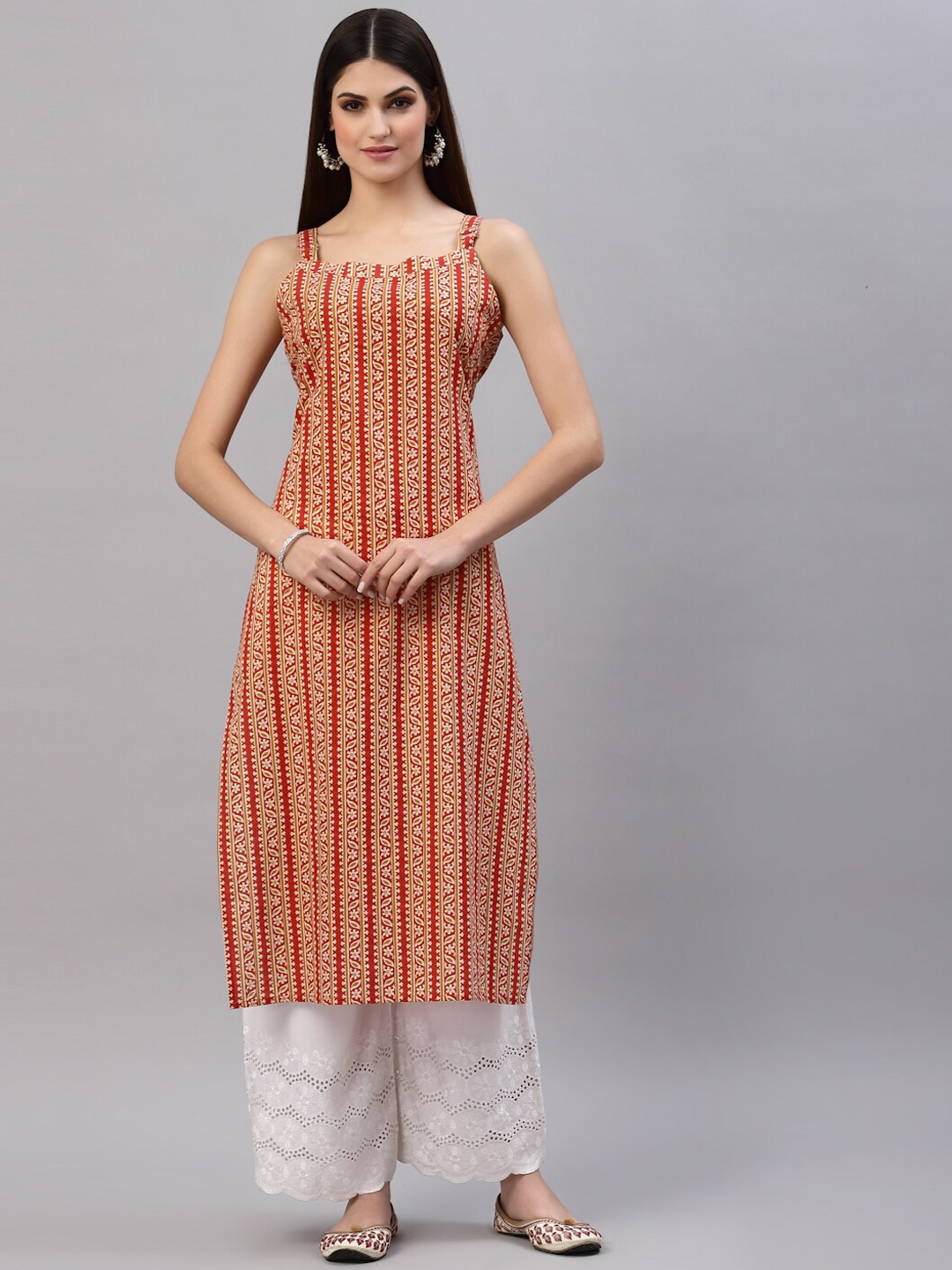

Stylum Women Rust & Red Ethnic Motifs Printed Cotton Kurta