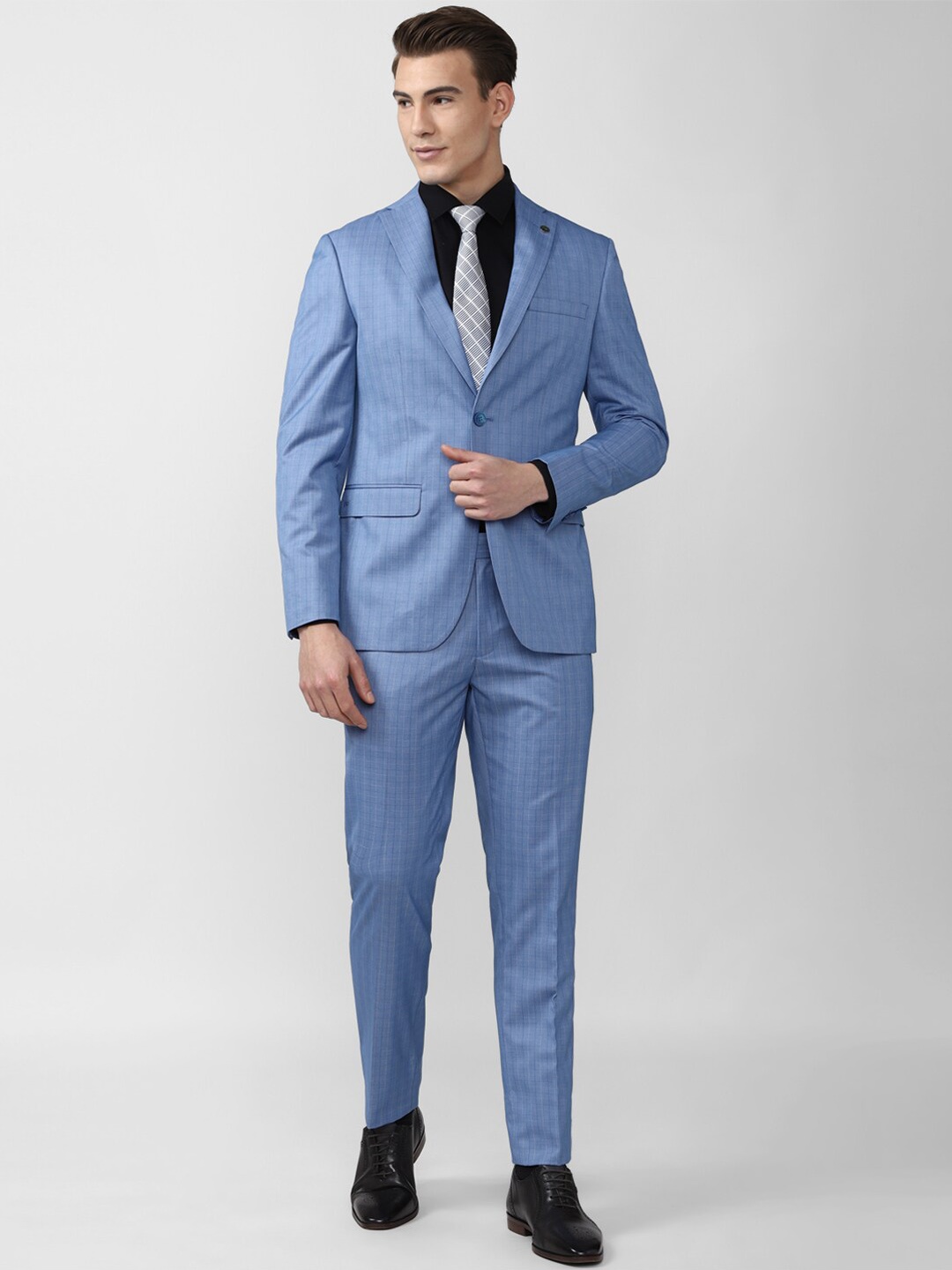 

Peter England Elite Men Blue Checked Slim-Fit Single-Breasted Two-Piece Formal Suit