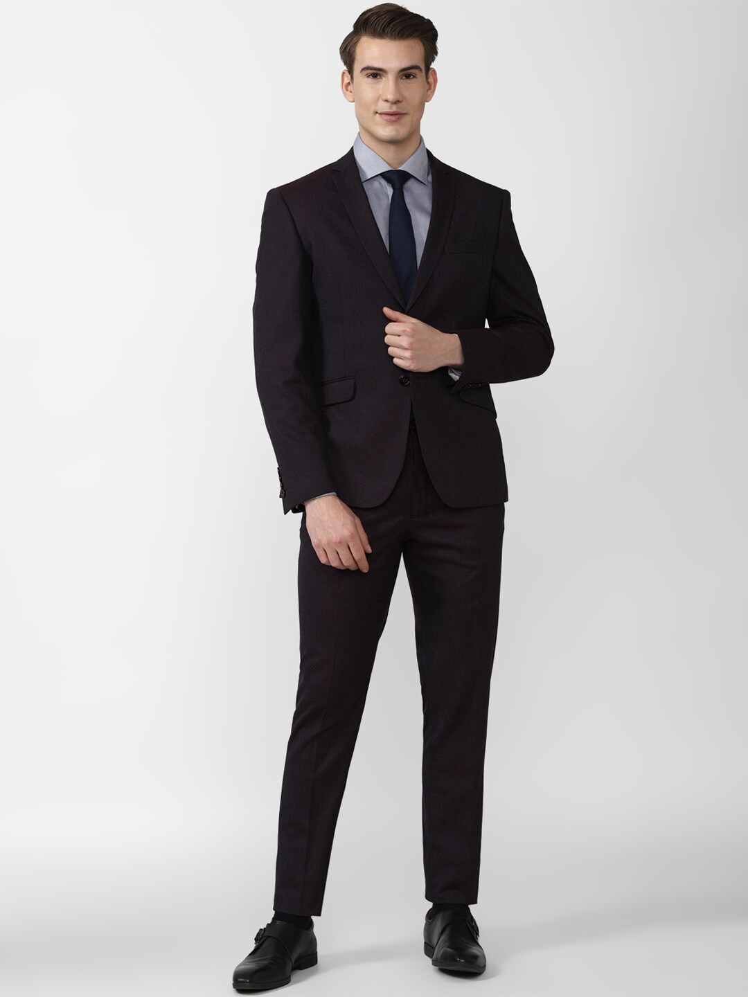

V Dot Men Black Self-Design Single-Breasted 2-Piece Slim Fit Formal Suits