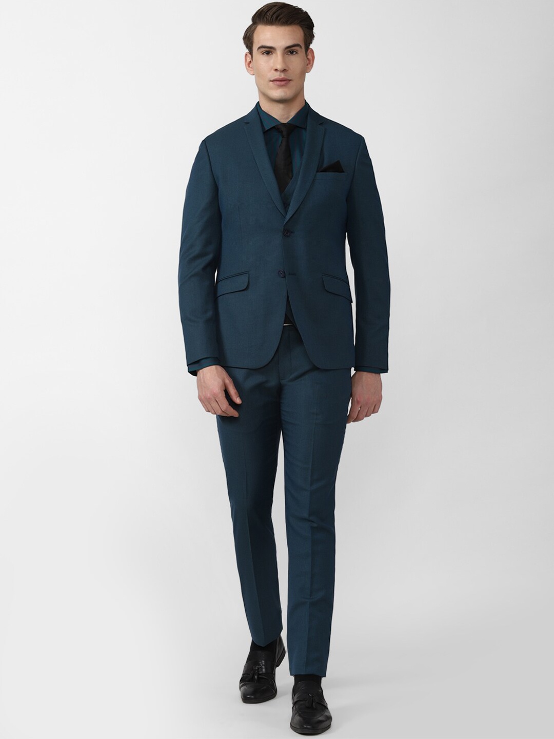 

V Dot Men Green Self-Design Slim-Fit 3-Piece Formal Suit