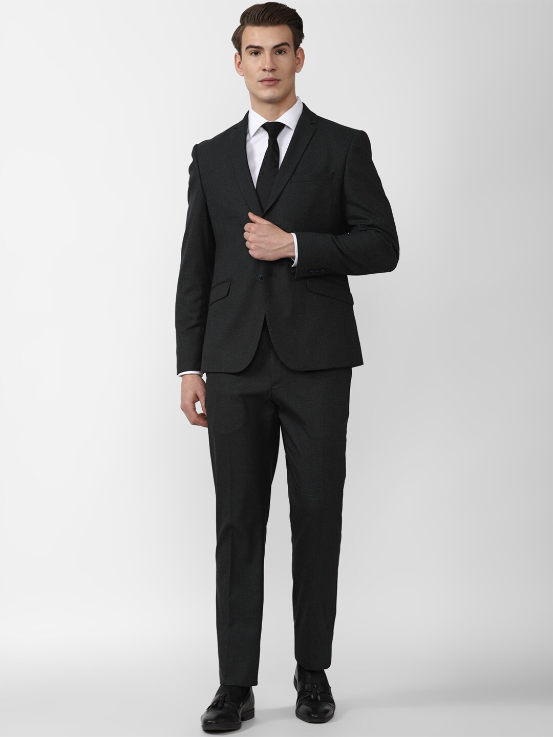 

V Dot Men Charcoal Grey Solid Single-Breasted Two-Piece Formal Suit