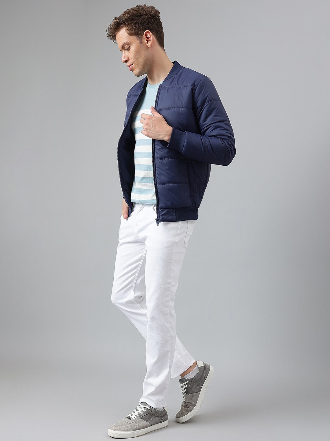 

High Star Men Navy Blue Puffer Jacket