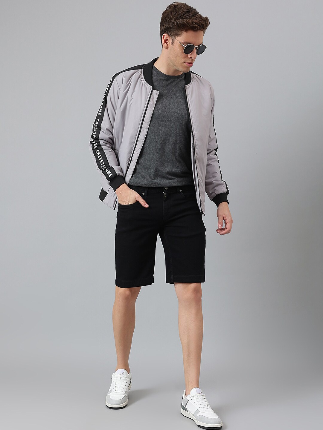 

High Star Men Grey & Black Typography Puffer Jacket