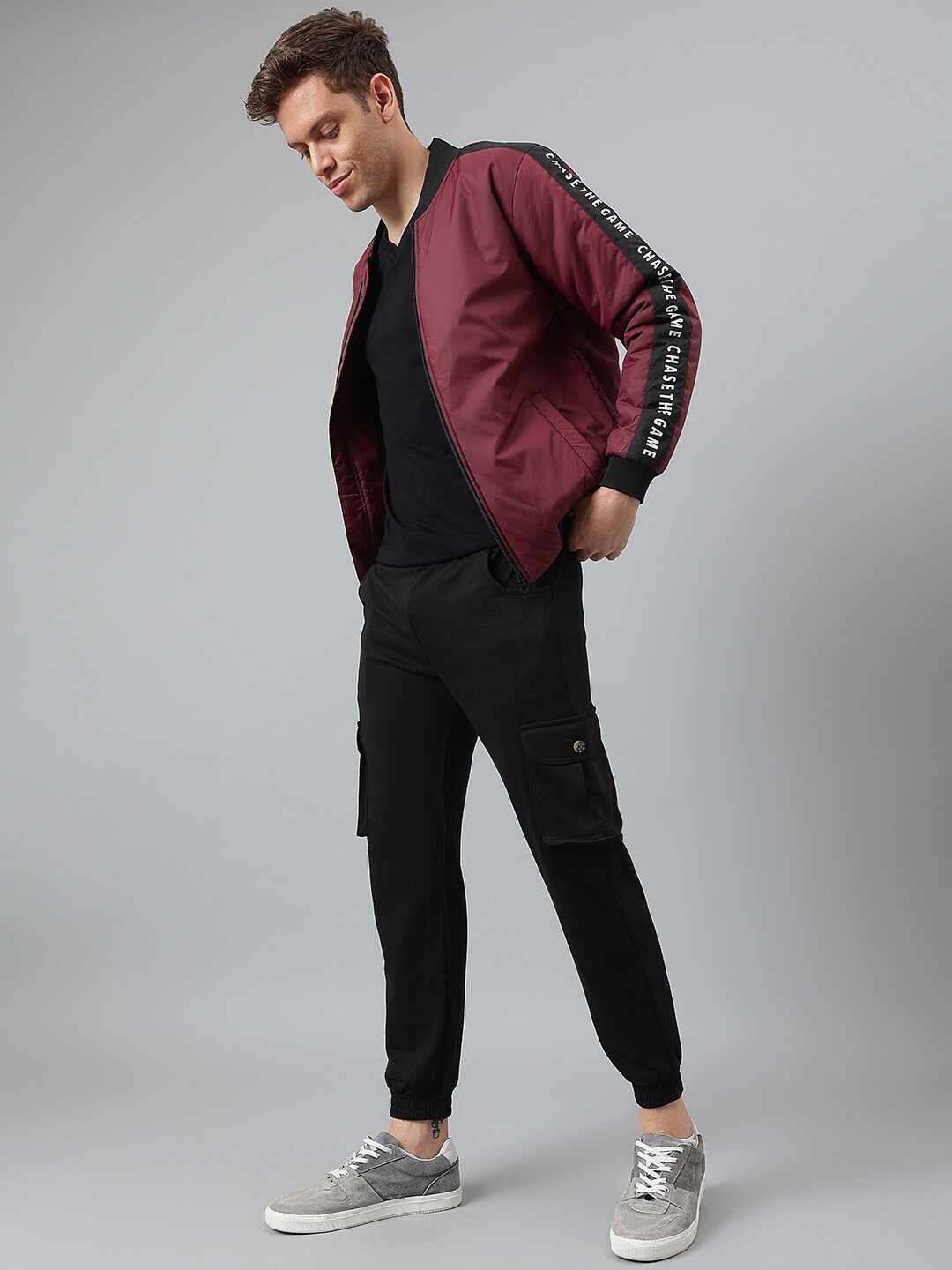 

High Star Men Maroon Bomber Jacket