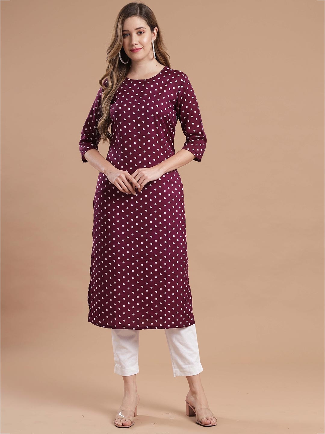 

KALINI Women Maroon & White Printed Crepe Kurta