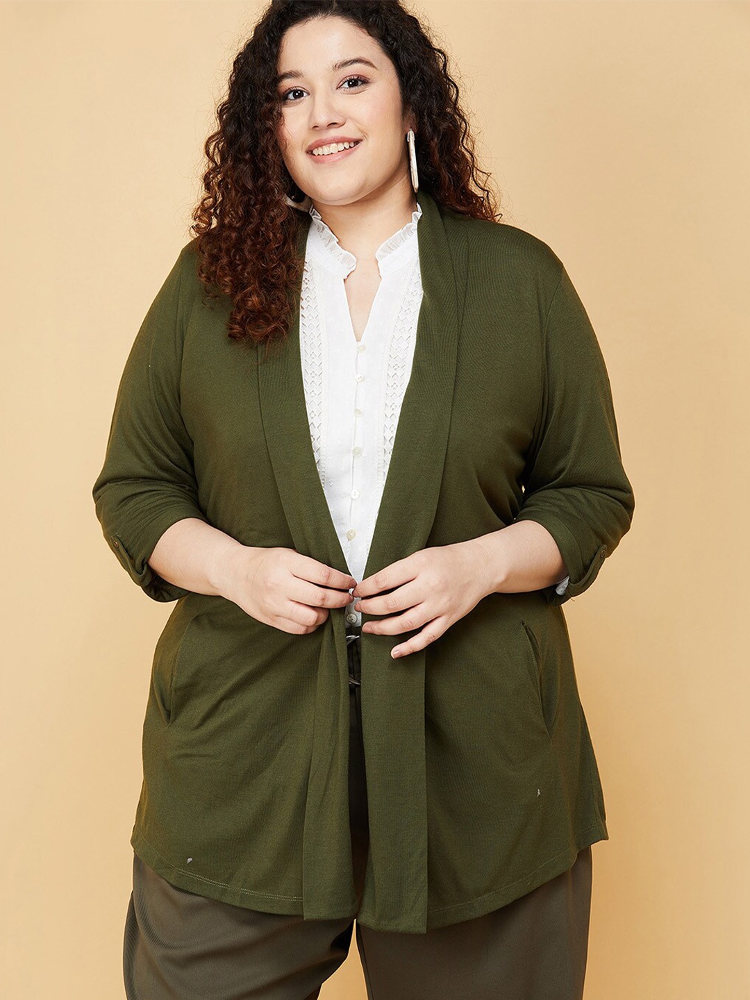 

max Women Plus Size Green Longline Shrug