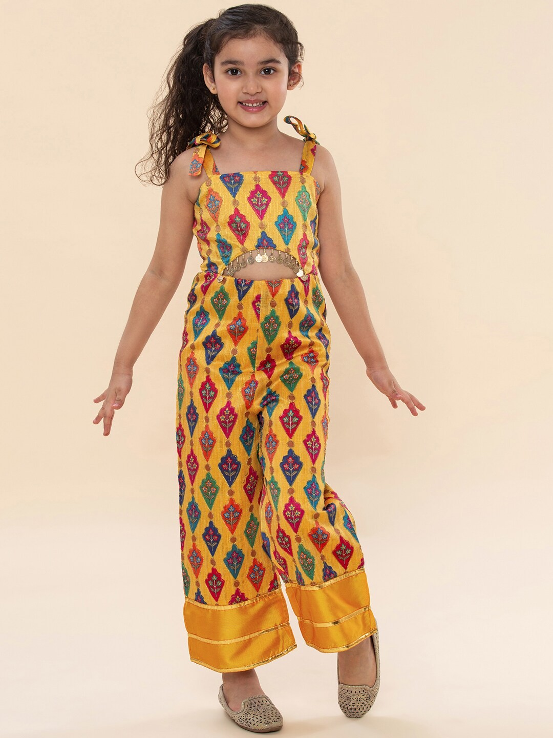

A T U N Girls Yellow & Green Basic Jumpsuit with Embellished