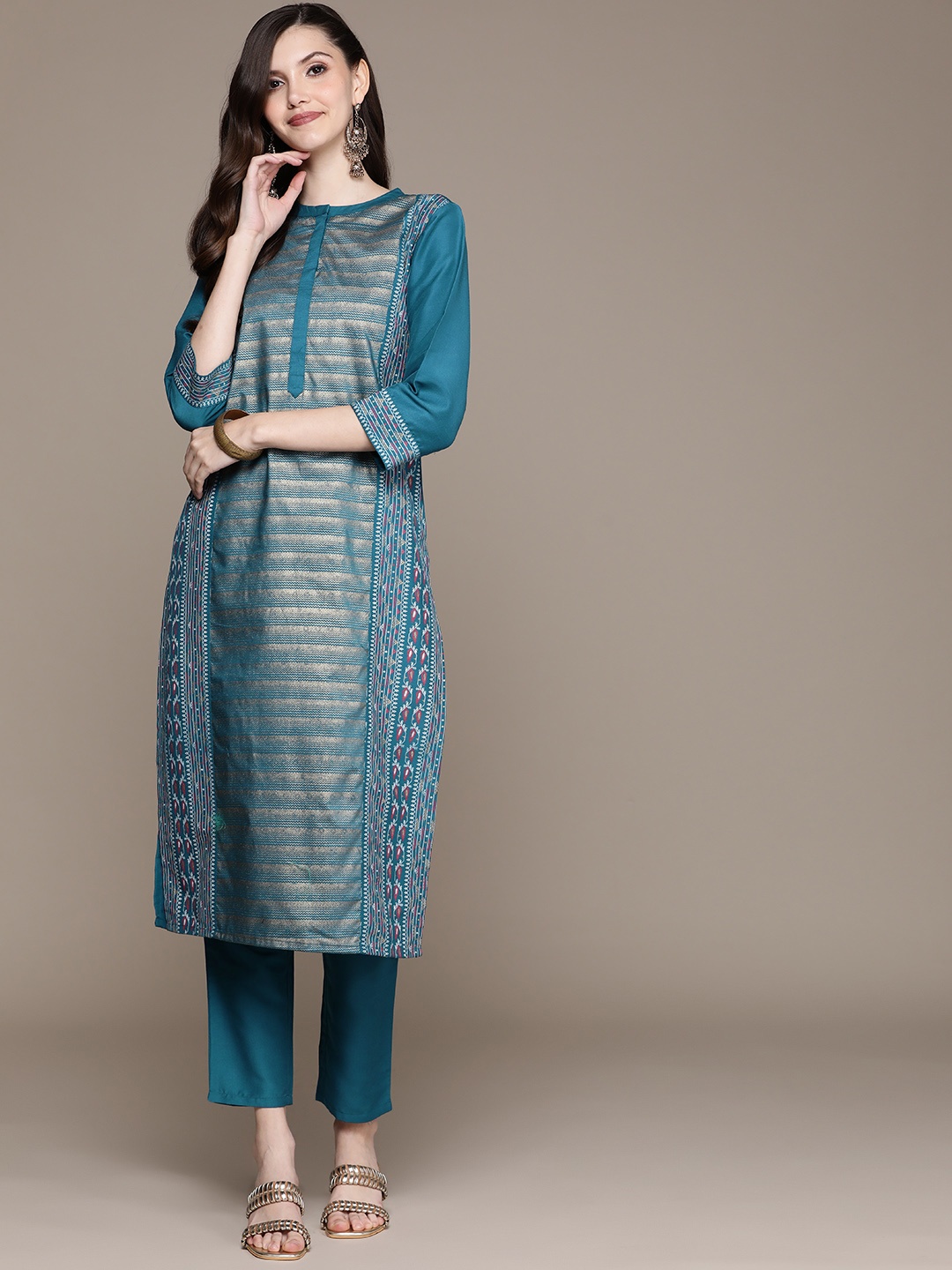 

ZIYAA Women Teal Green Printed Kurta with Trousers
