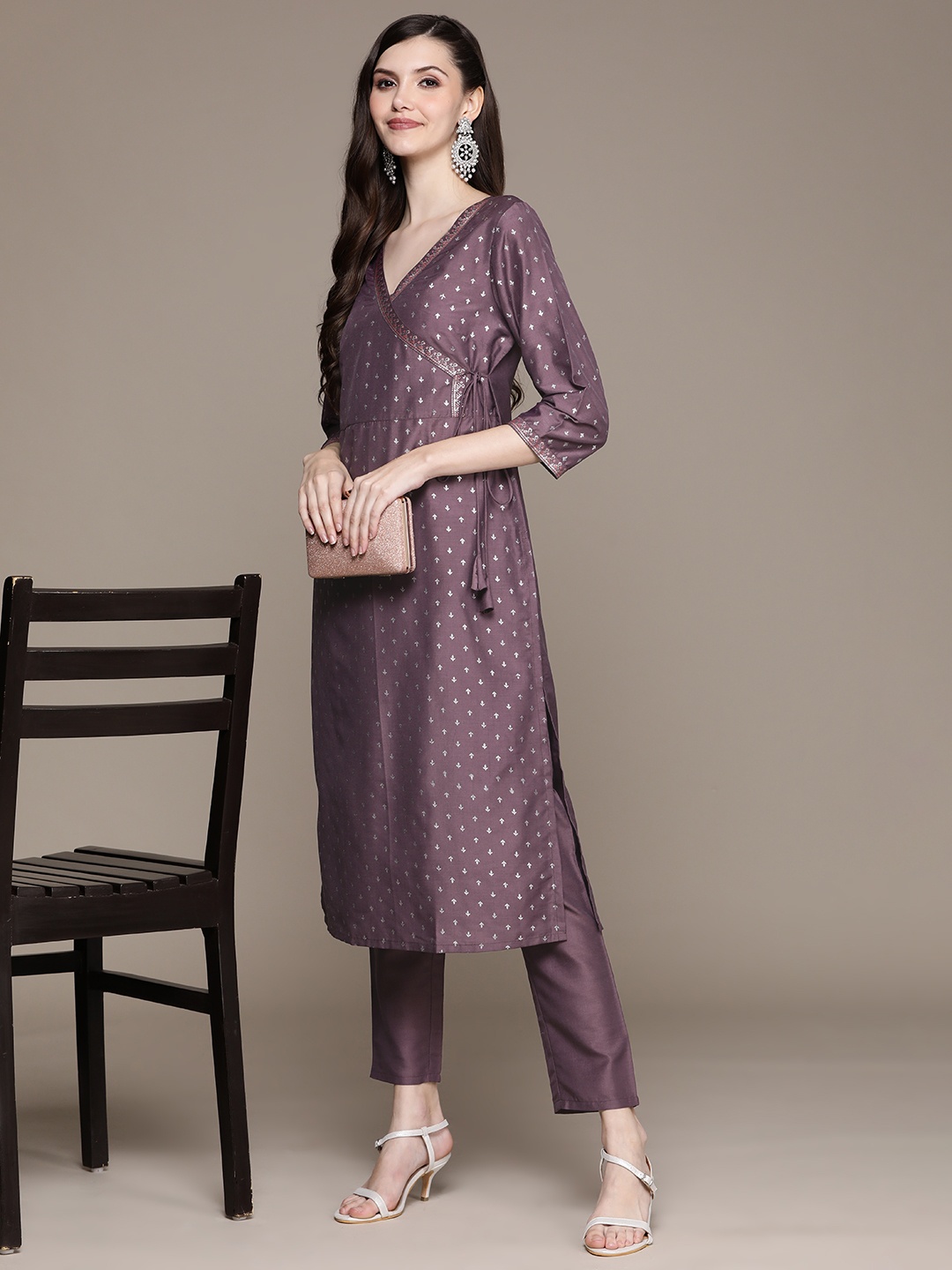 

ZIYAA Women Purple Ethnic Motifs Printed Kurta with Trousers