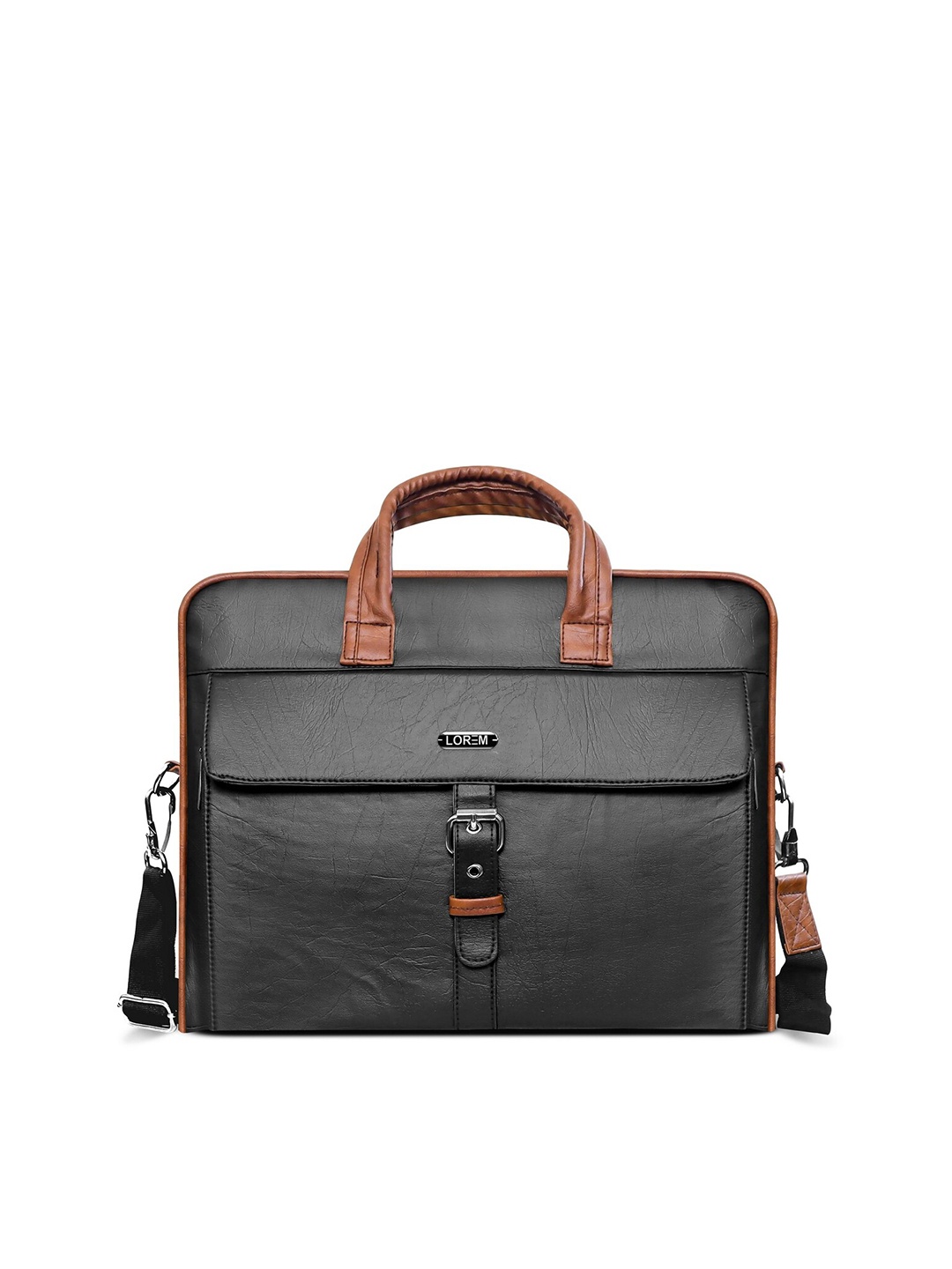 

LOREM Men Black Textured Laptop Bag