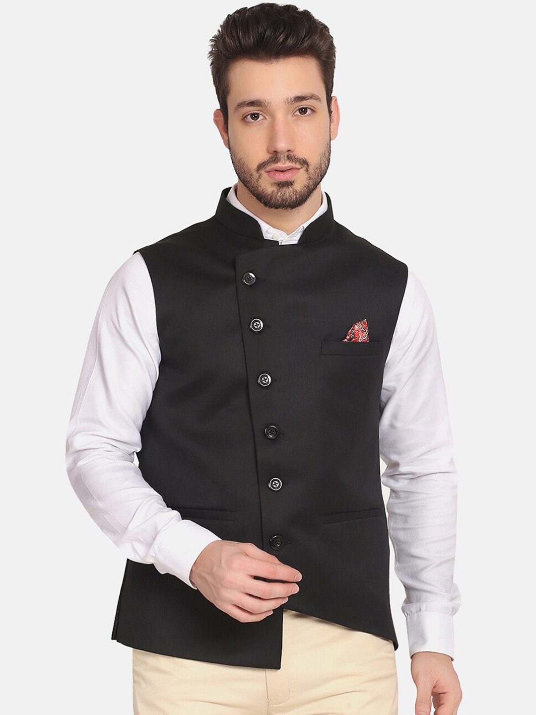 

TAHVO Men Black Solid Nehru Jackets