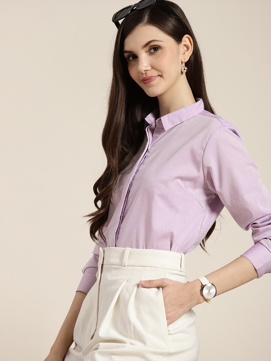 

Hancock Women Lavender Solid Regular Fit Pure Cotton Formal Shirt