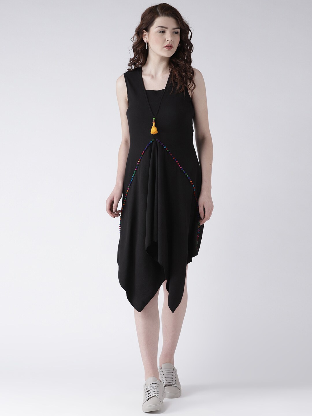 

DODO & MOA Black Crepe A-Line Midi Dress