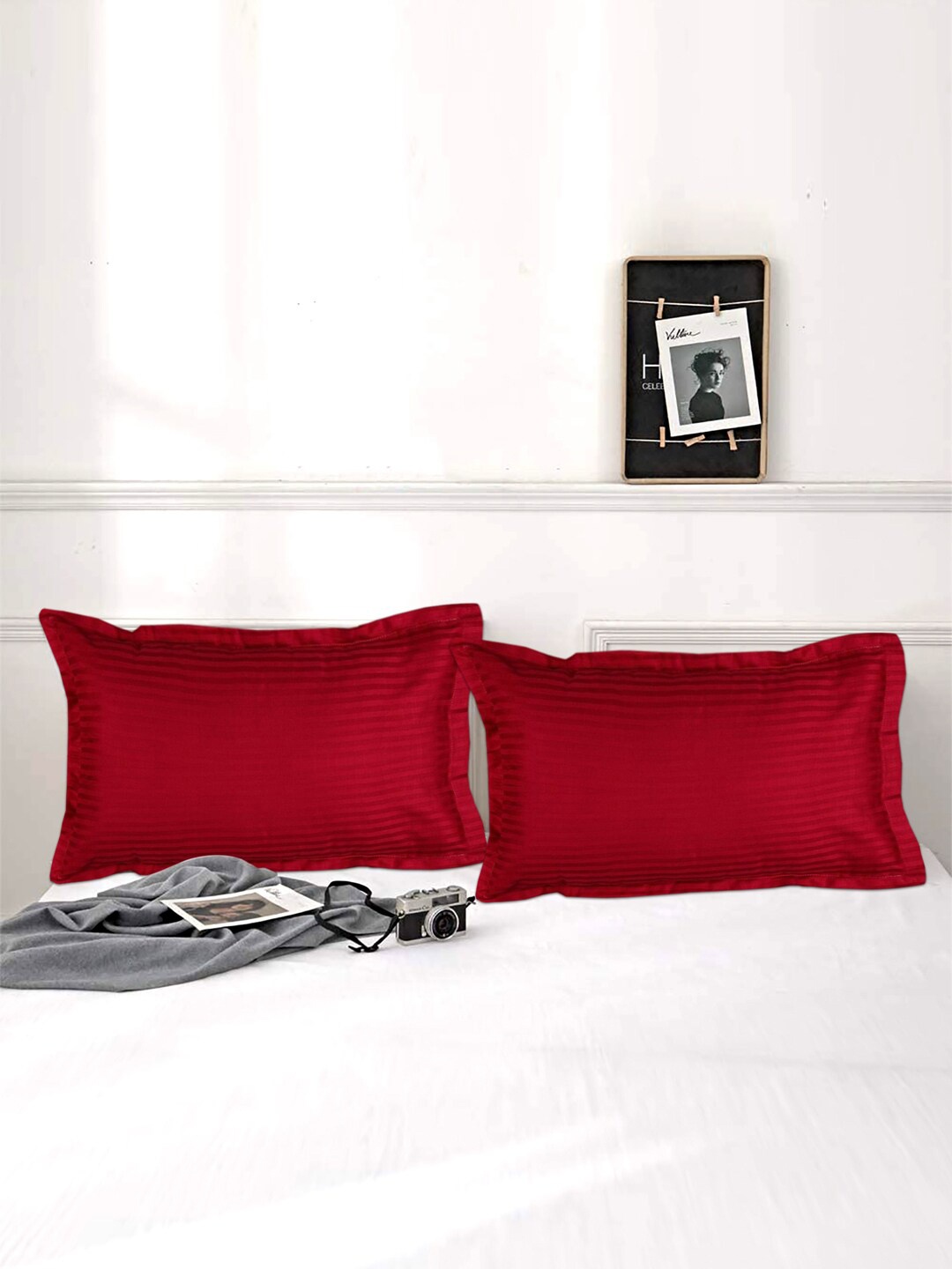 

Kuber Industries Set Of 2 Red Striped Cotton Pillow Covers