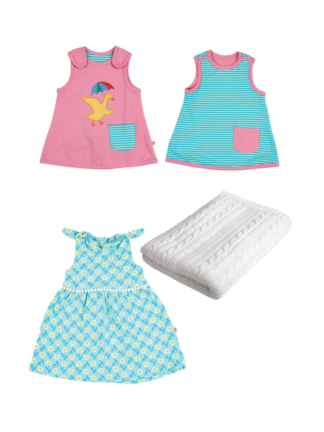

GREENDIGO Girls Blue & Pink Printed Pure Cotton Dress and Blanket Gift Set