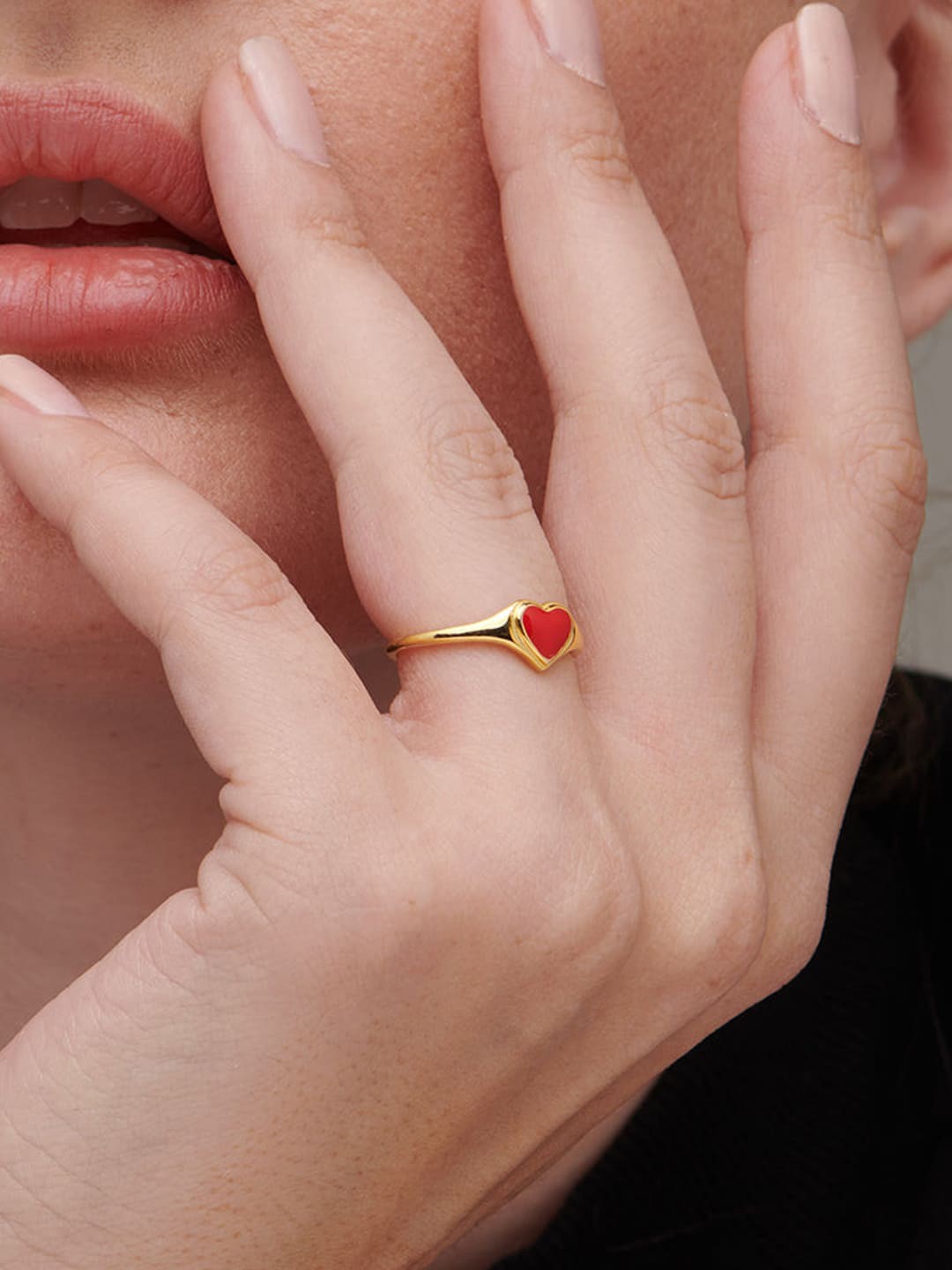 

PALMONAS 18k Gold Plated Red Heart Finger Ring