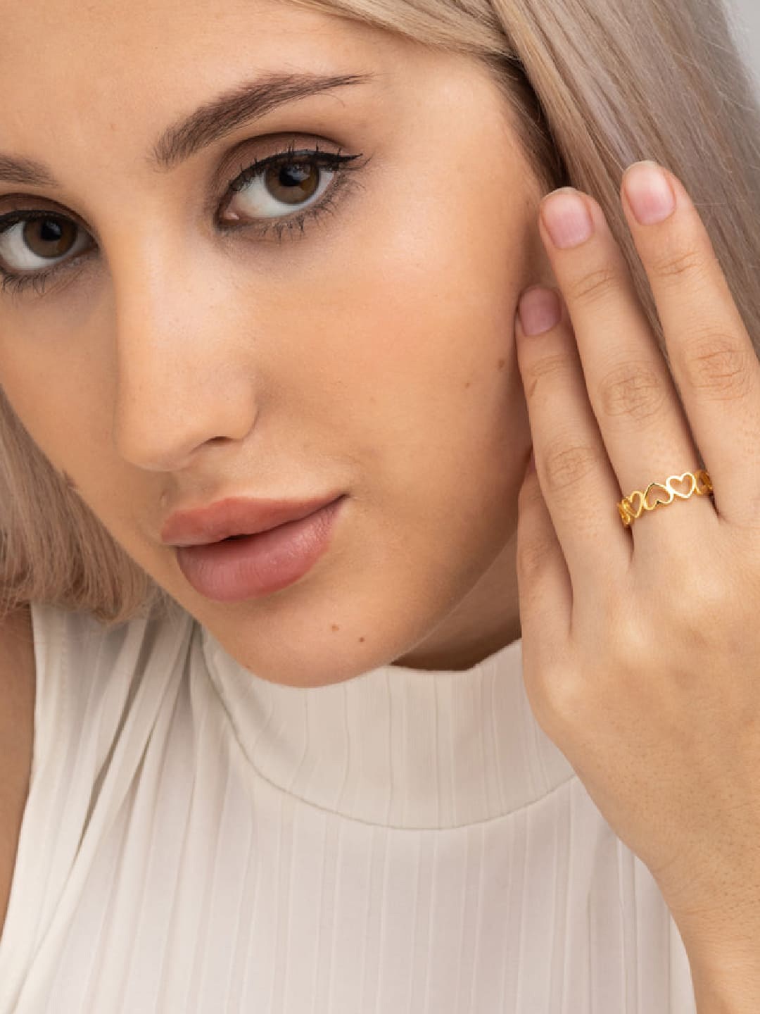 

PALMONAS 925 Sterling Silver 18k Gold Plated Heart Love Finger Ring