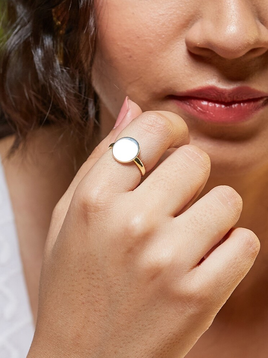 

PALMONAS 925 sterling silver 18K Gold-Plated Round Signet Finger Ring