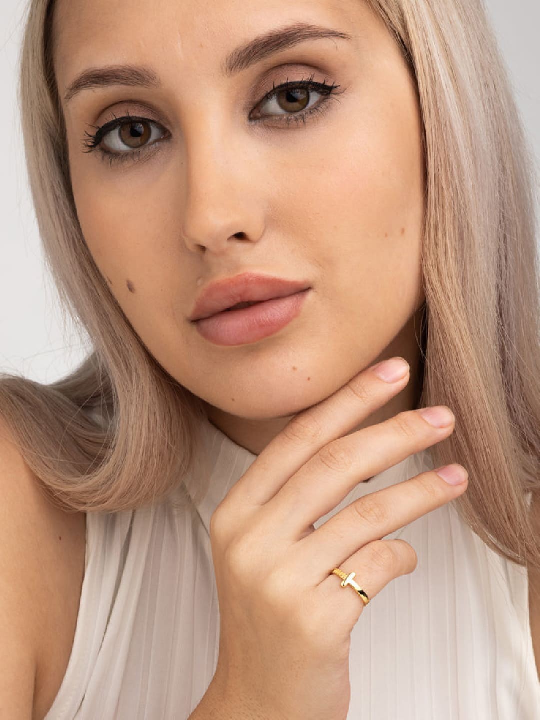 

PALMONAS 925 Sterling Silver 18k Gold Plated Julienne Finger Ring