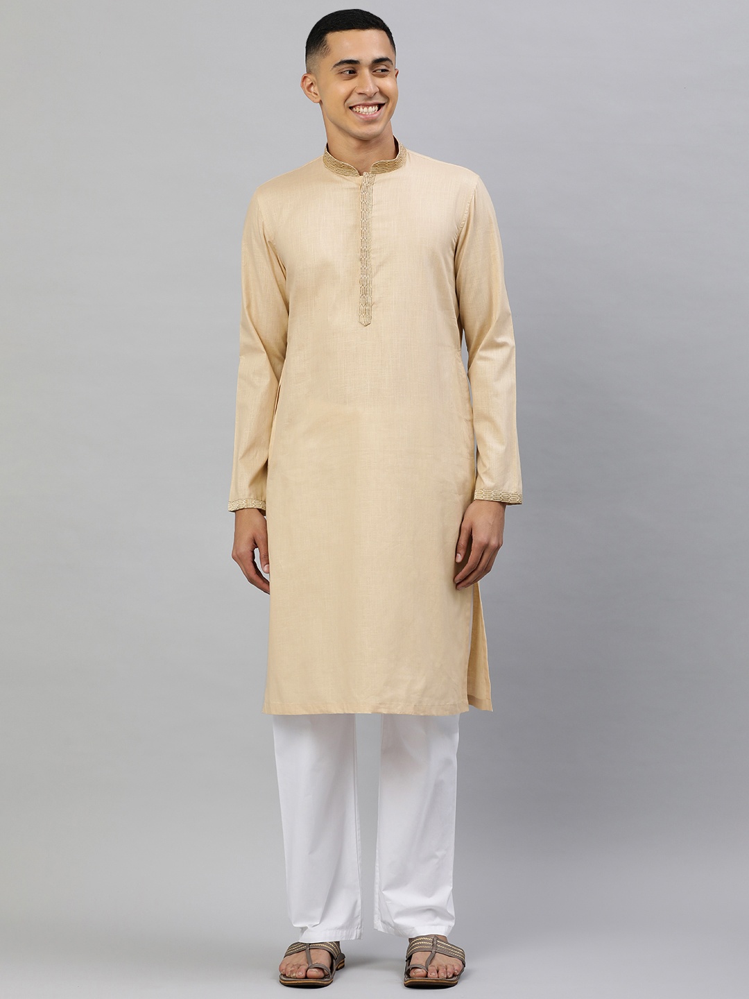 

Manthan Men Beige Solid Straight Kurta