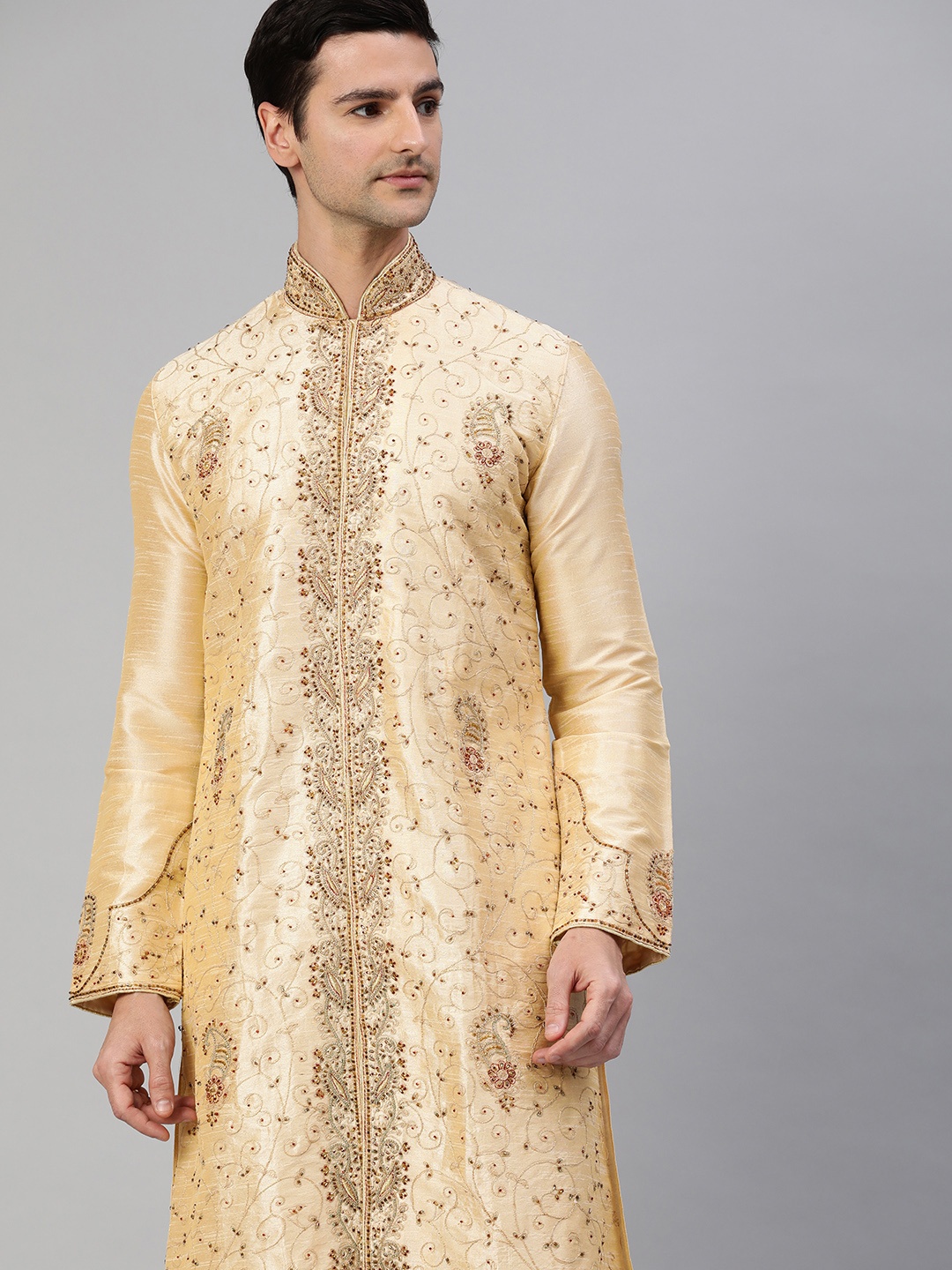 

Manthan Men Cream-Coloured Embellished Kurta