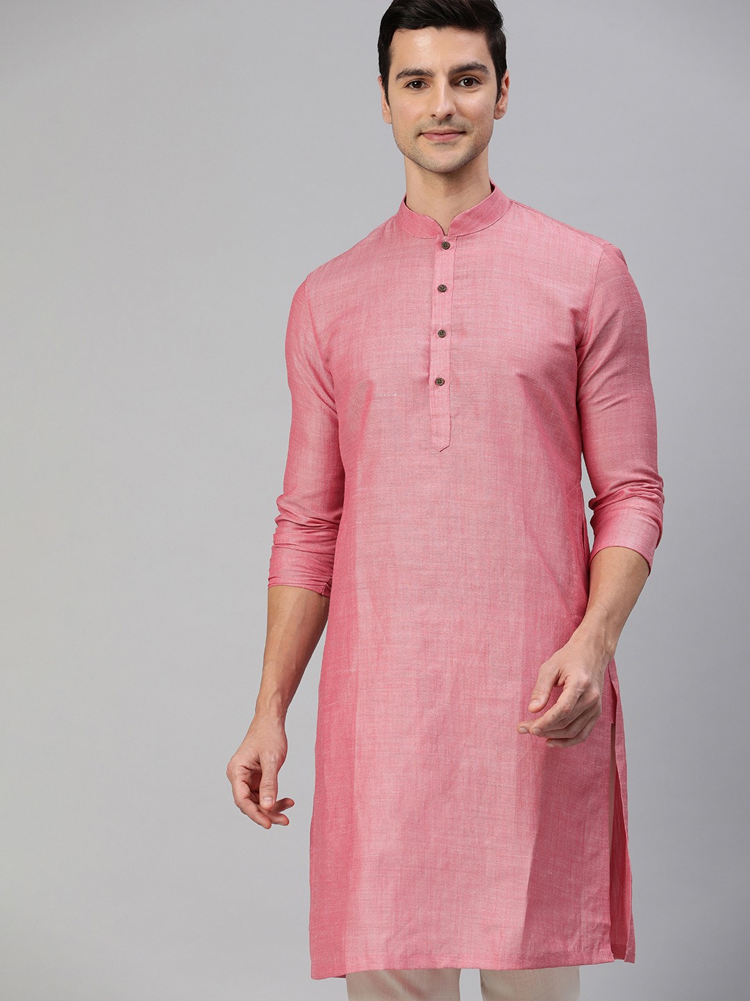 

Manthan Men Pink Solid Straight Mandarin Collar Kurta