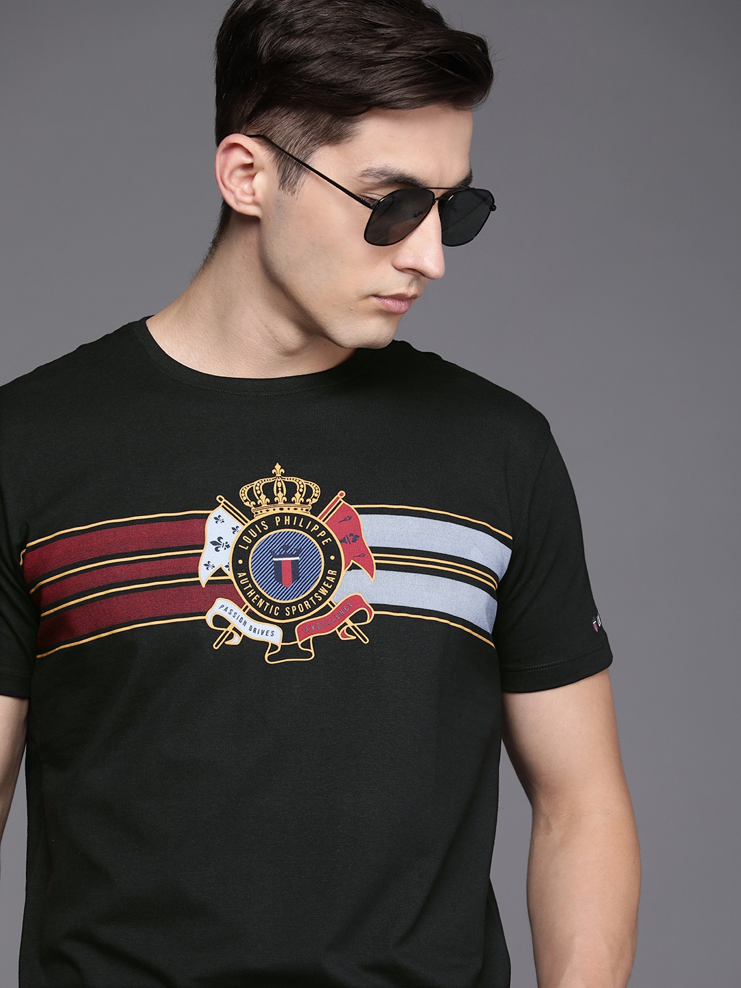 

Louis Philippe Sport Men Black Brand Logo Printed Slim Fit Casual T-shirt