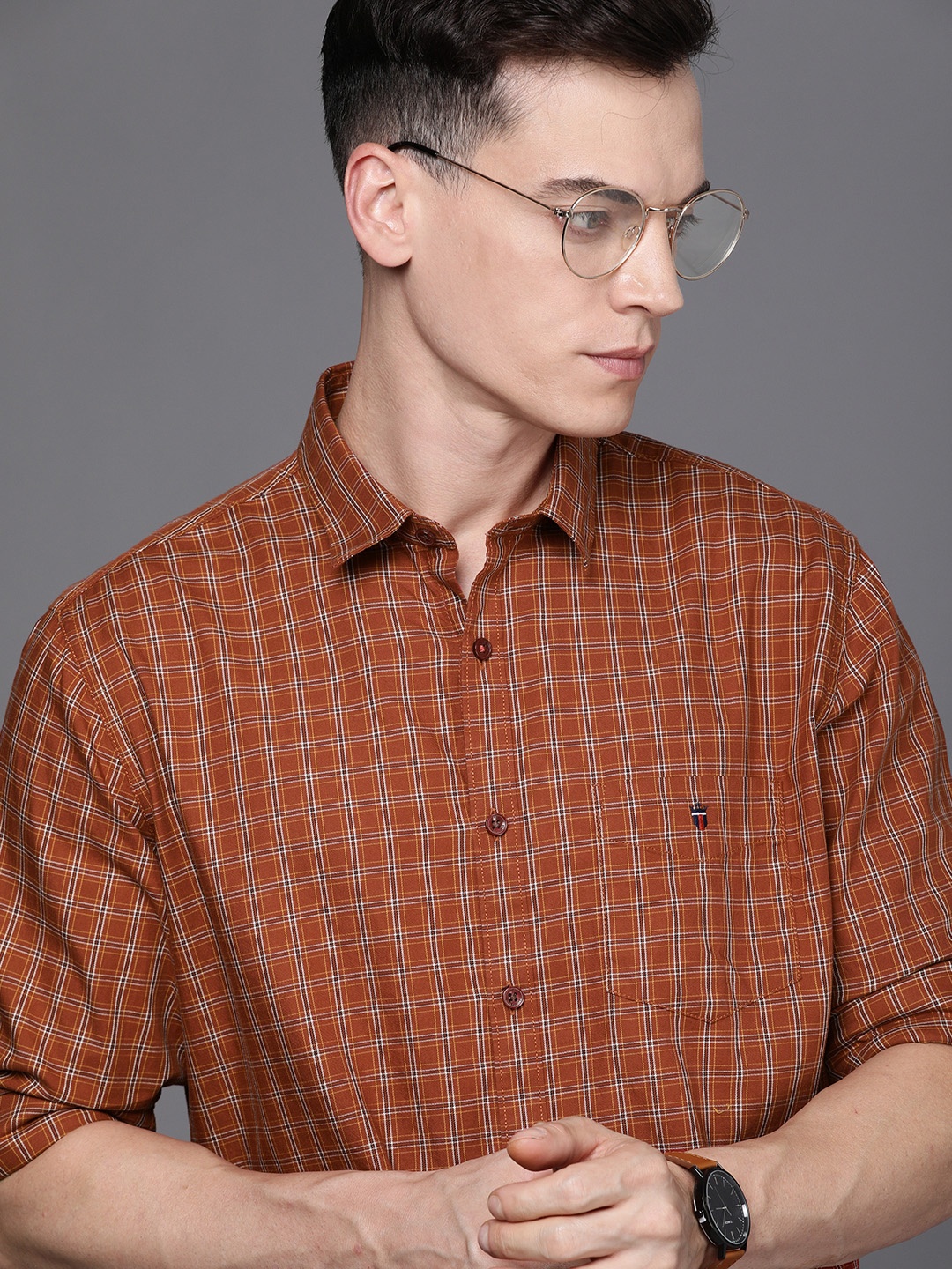 

Louis Philippe Sport Men Brown Slim Fit Tartan Checks Opaque Pure Cotton Casual Shirt