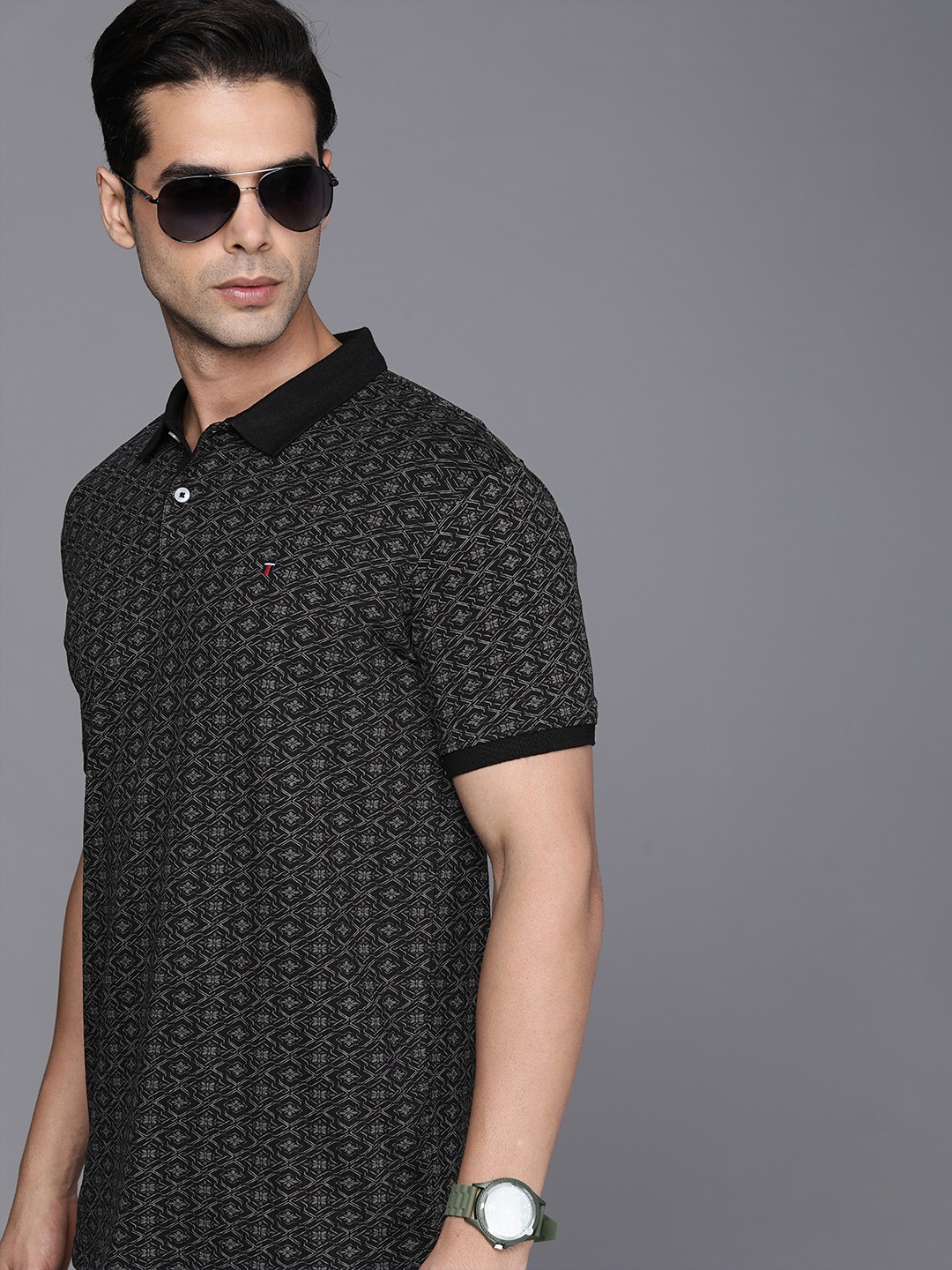 

Louis Philippe Sport Men Black Printed Polo Collar T-shirt