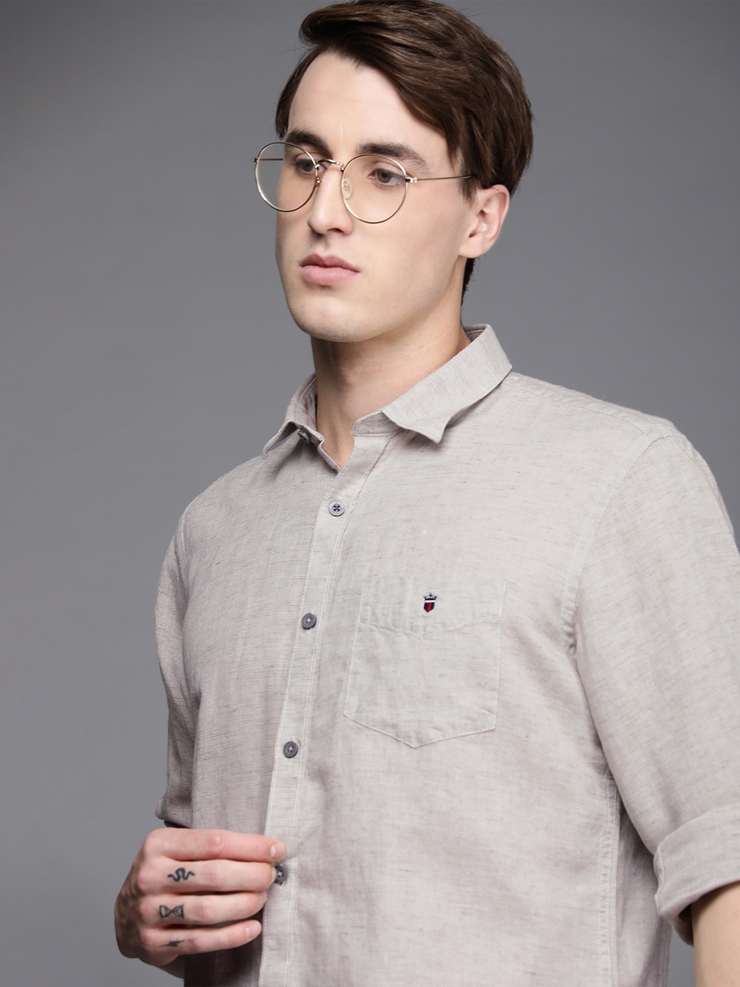 

Louis Philippe Sport Men Beige Linen Cotton Slim Fit Casual Shirt