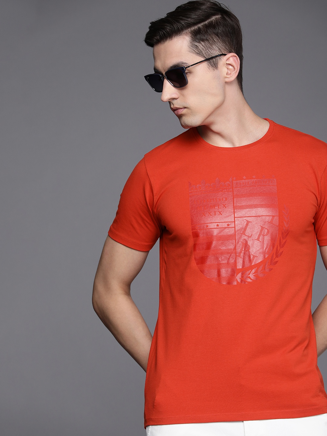 

Louis Philippe Sport Men Red Brand Logo Printed Slim Fit Casual T-shirt