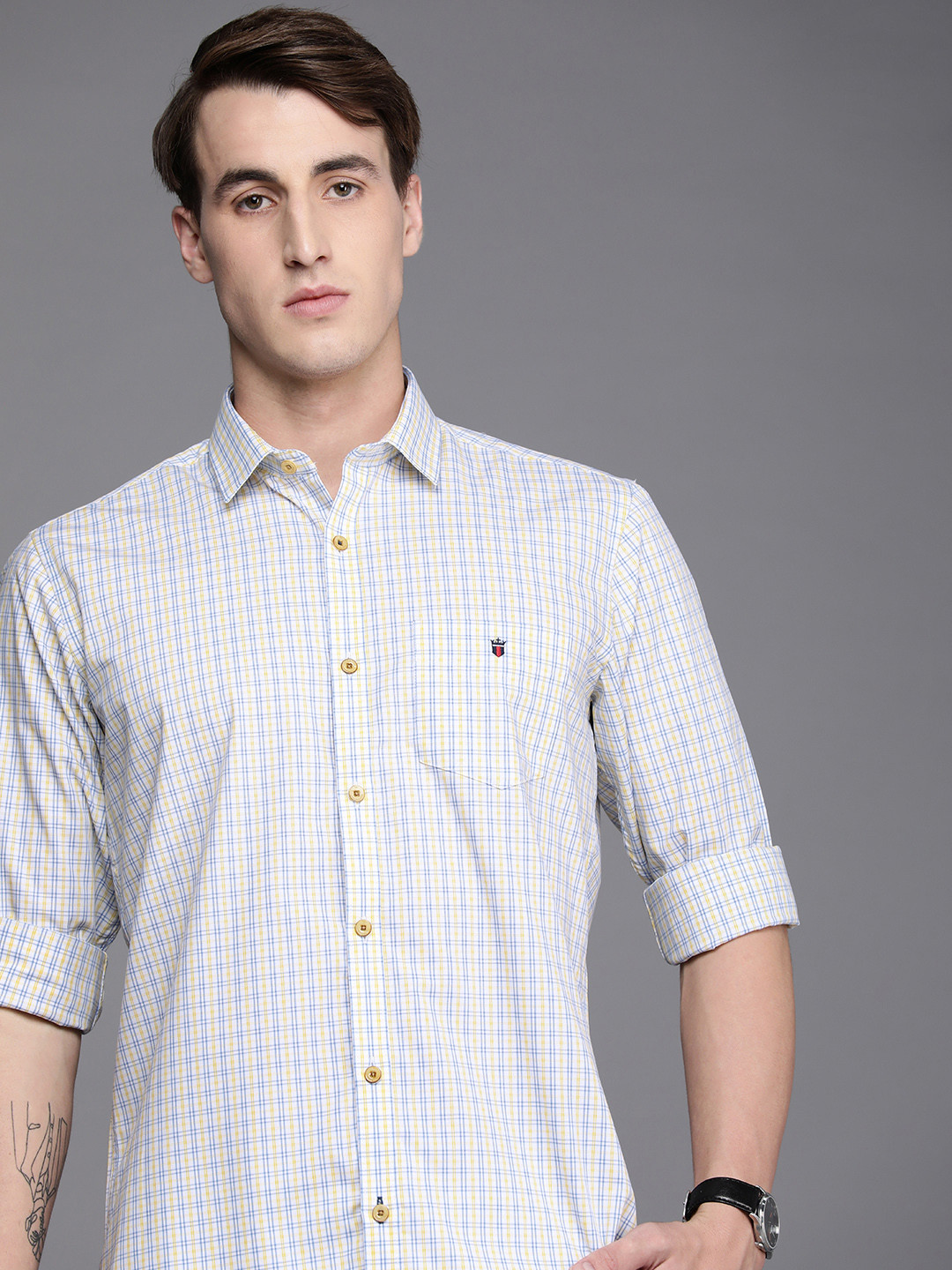 

Louis Philippe Sport Men White & Yellow Slim Fit Checked Casual Shirt