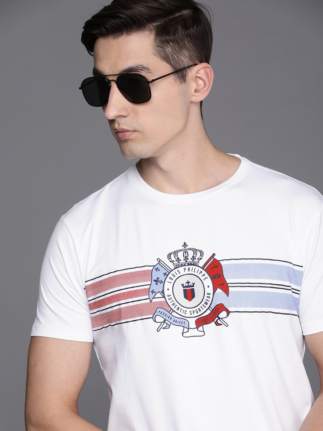 

Louis Philippe Sport Men White Brand Logo Print Round Neck Slim Fit Knitted T-shirt