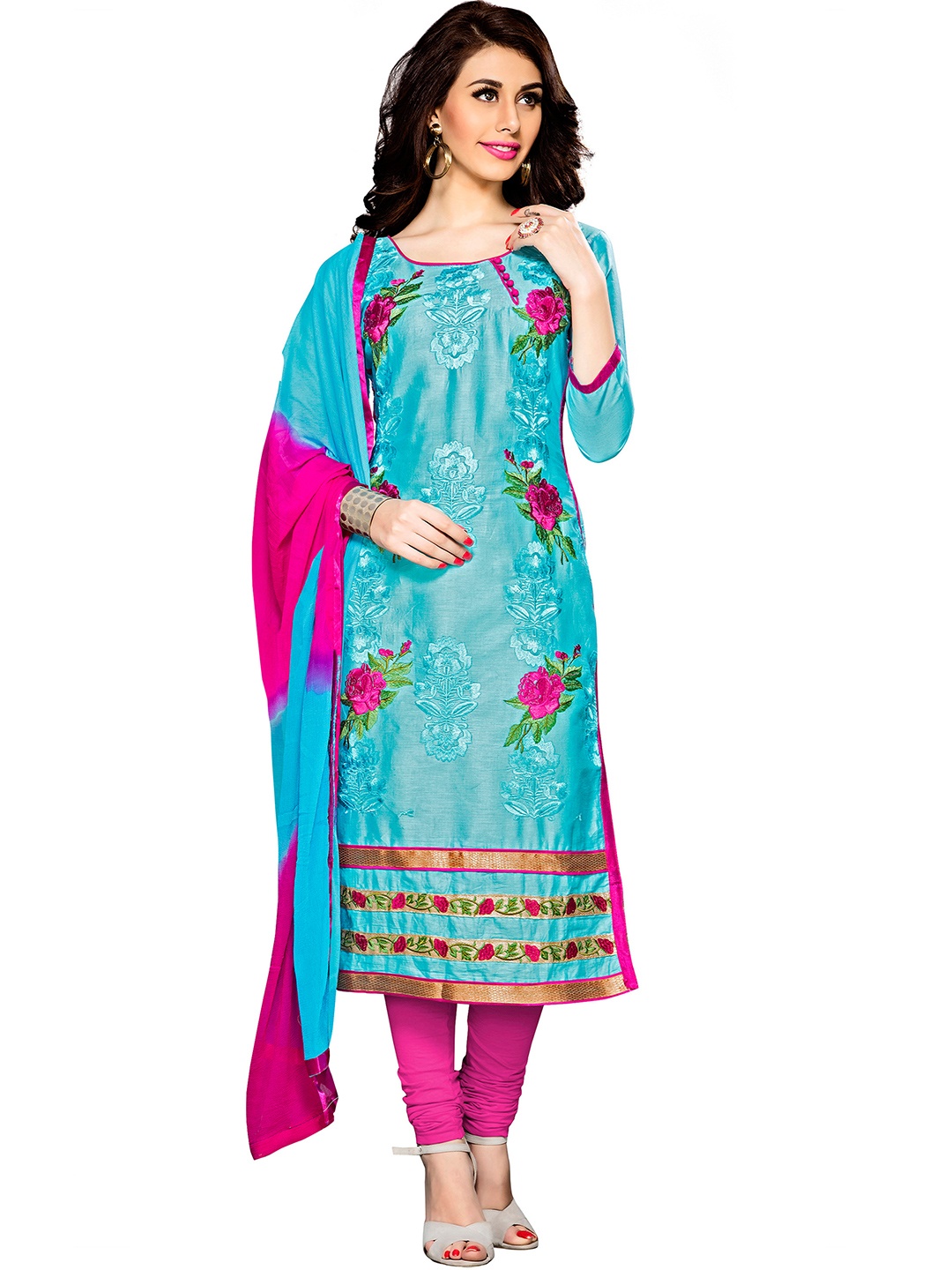 

Blissta Blue & Pink Embroidered Unstitched Dress Material