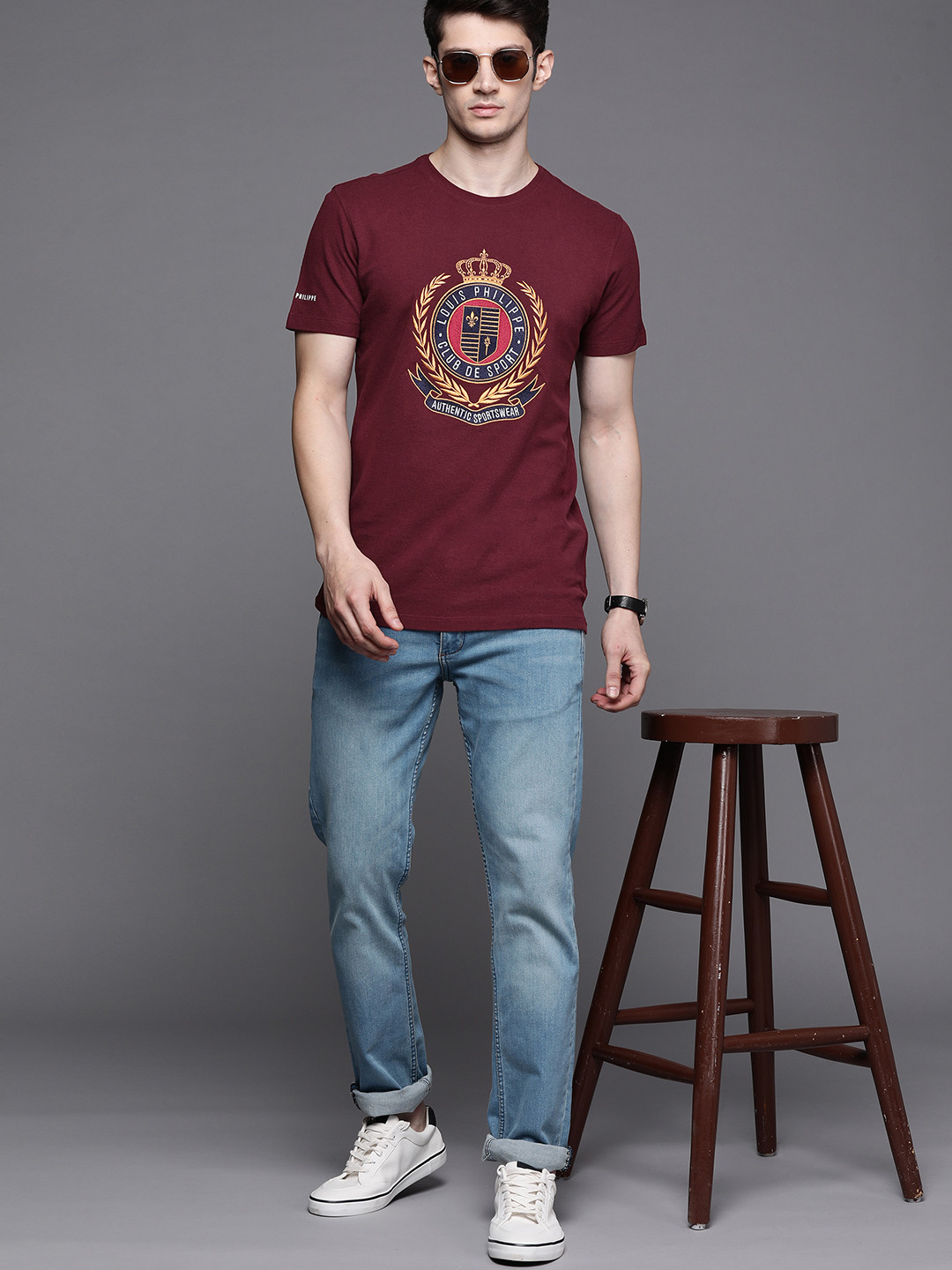 

Louis Philippe Sport Men Maroon Brand Logo Printed Pure Cotton T-shirt